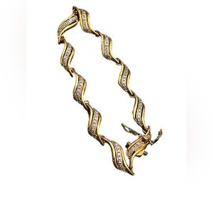 Sterling silver 925 Gold plt fancy rhinstone diamond illusion chip link bracelet